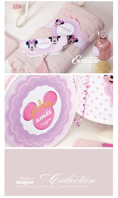 Trusou de botez Minnie Mouse pentru fetite personalizat prin brodare, Happy Minnie  1